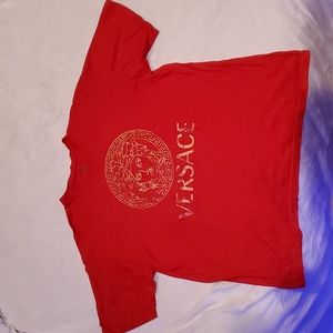 Versace Red Short Sleeve Tee with Gold Medusa Logo XL or XXL fit